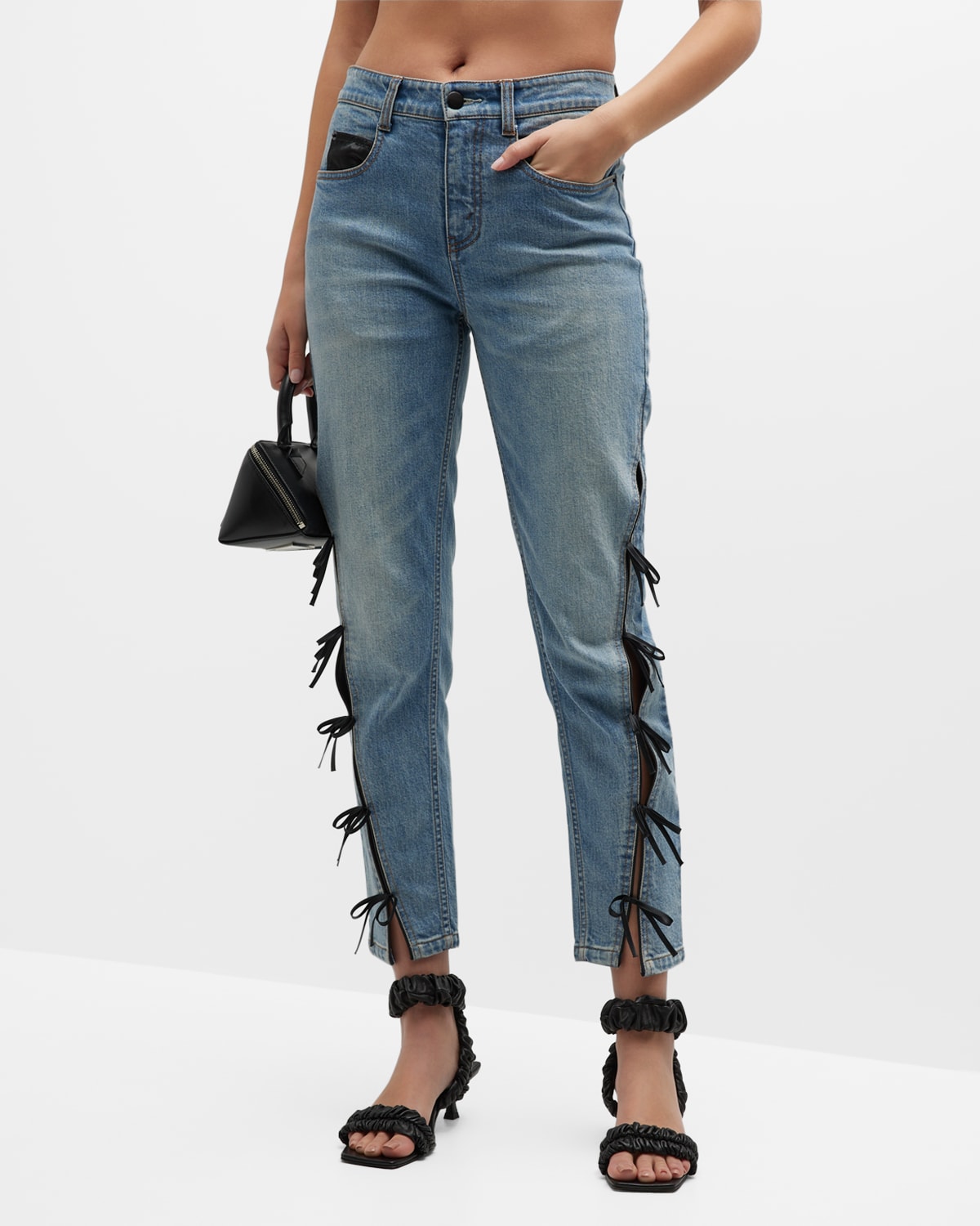 Hellessy Grove Bow Cutout Skinny-Leg Ankle Jeans