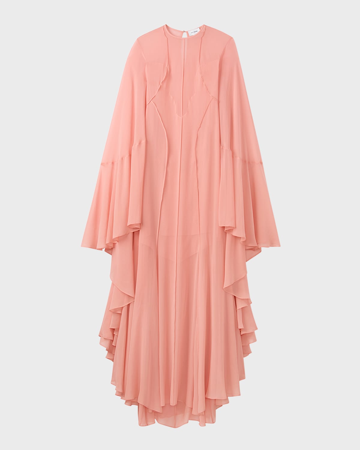 Plunging-Illusion Sheer Silk Georgette Cape Gown