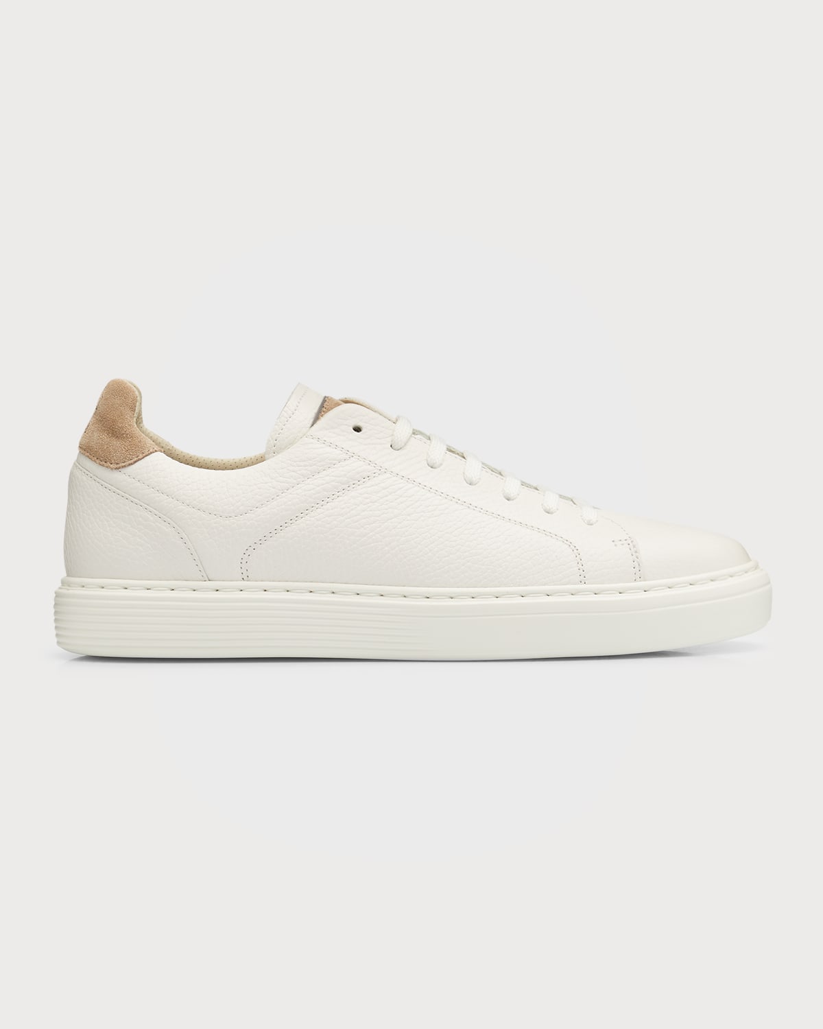 Shop Brunello Cucinelli Men's Bicolor Leather Low-top Sneakers In Ce280 White