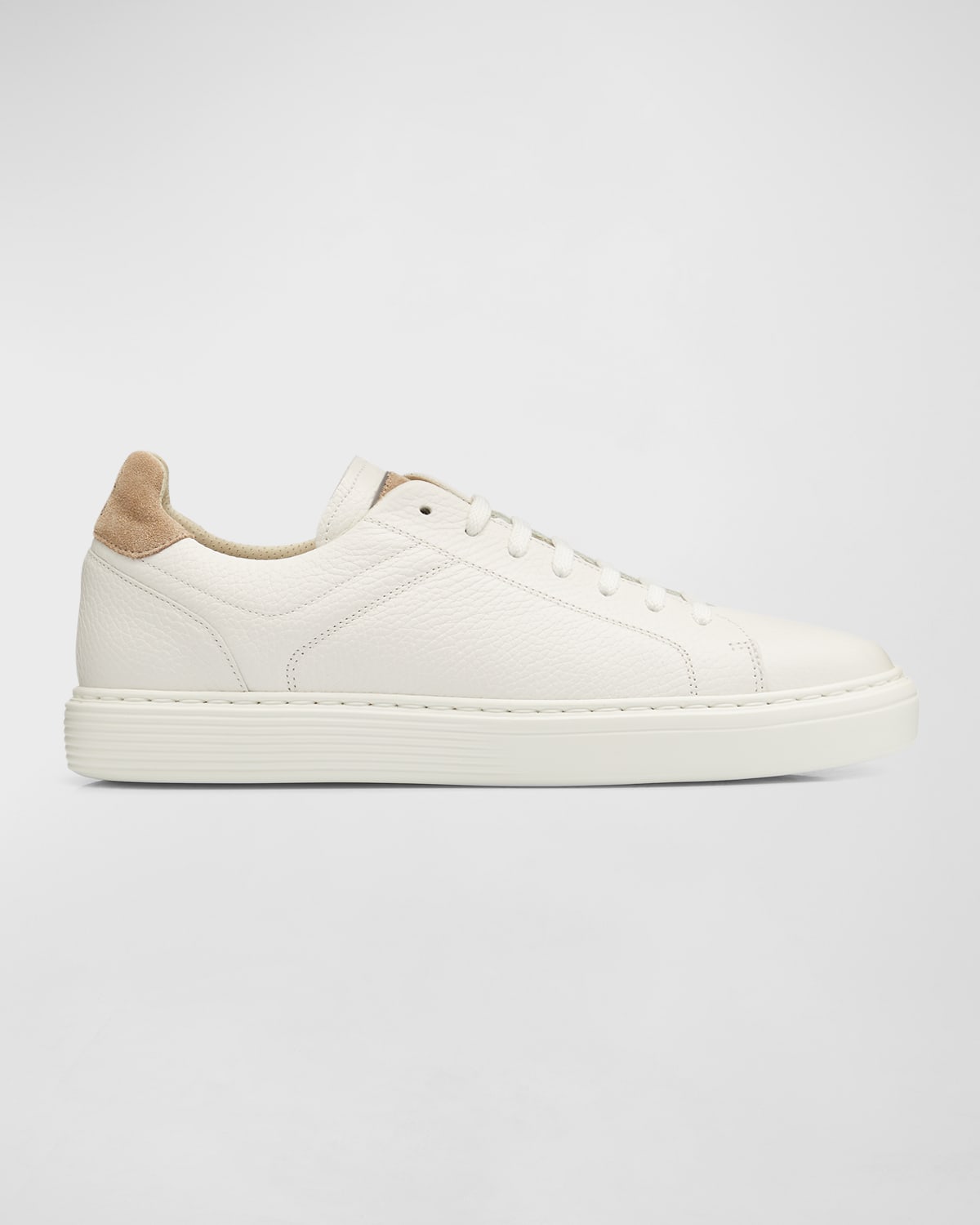 Shop Brunello Cucinelli Men's Bicolor Leather Low-top Sneakers In Ce280 White