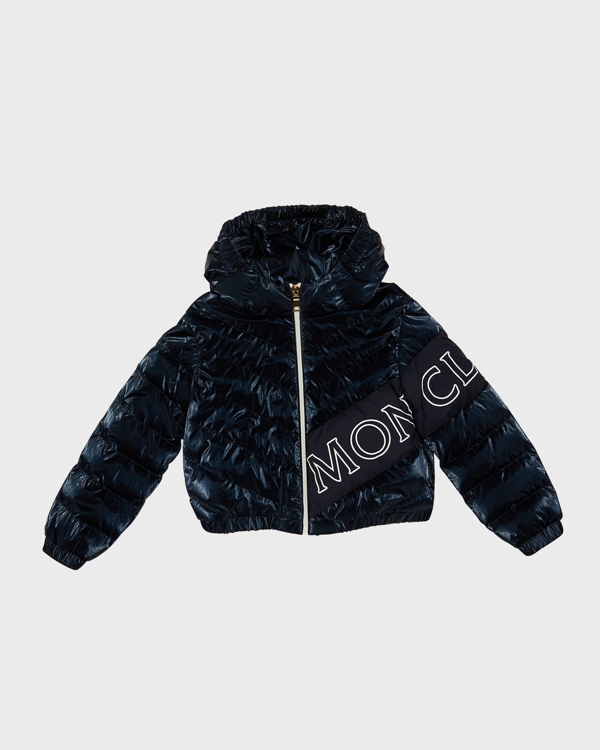 Moncler Kids' Girl's Vonnes Logo-print Jacket In Blue