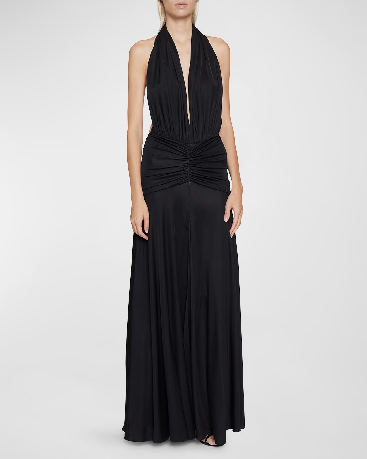 ALAÏA OPEN-BACK PLUNGE HALTER GOWN