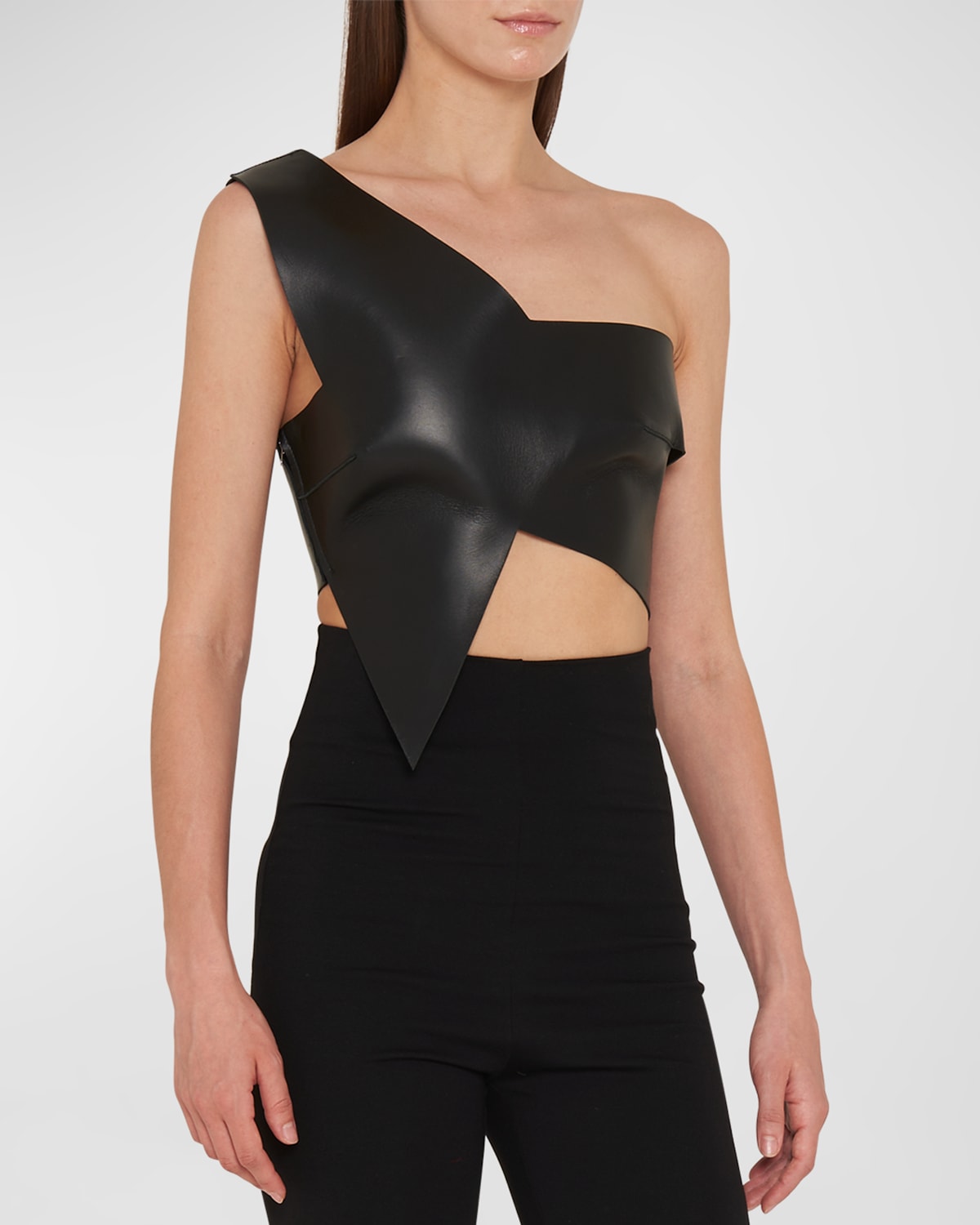 Astra Asymmetric One-Shoulder Leather Crop Top