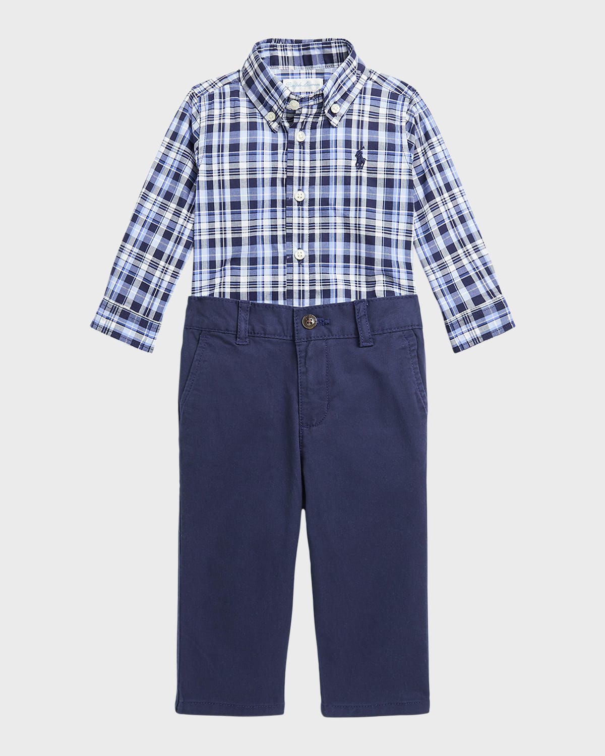 Ralph Lauren Kids' Boy's Plaid Shirt W/ Chino Pants Set In Blue