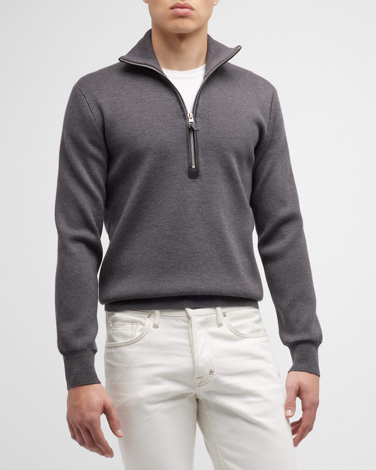 Tom Ford Men's Micro-rib Wool Half-zip Sweater In Blue | ModeSens