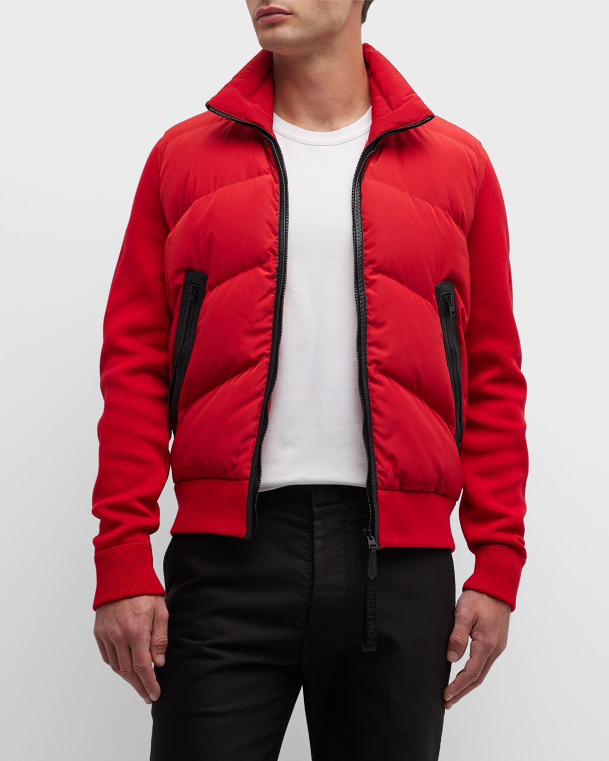TOM FORD DOWN KNIT JACKET サイズ46 KZY006 YMK008S23 Tom Ford Men's Quilted Down Front Knit Cashmere Jacket In Red