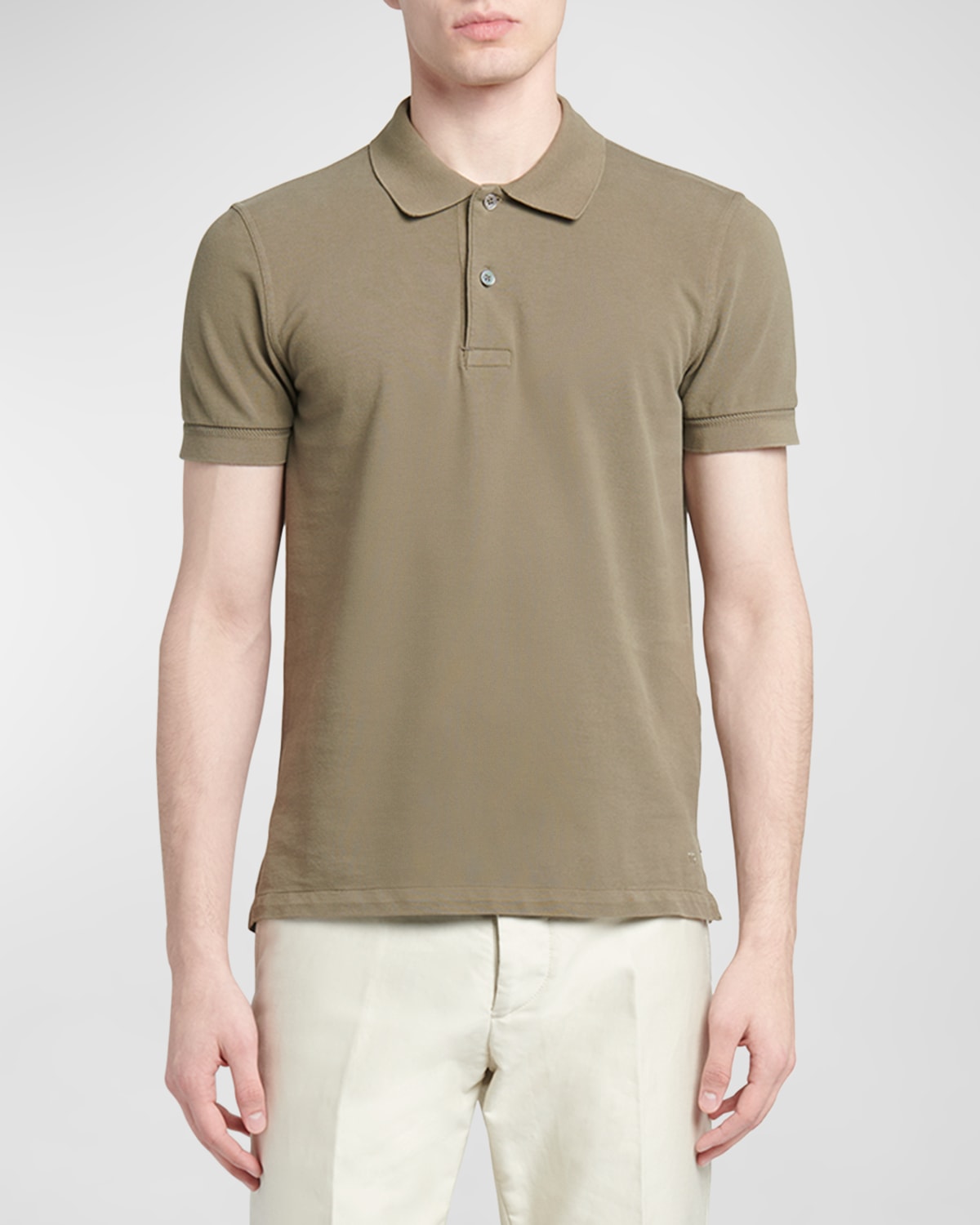 Shop Tom Ford Men's Cotton Pique Polo Shirt In Olive