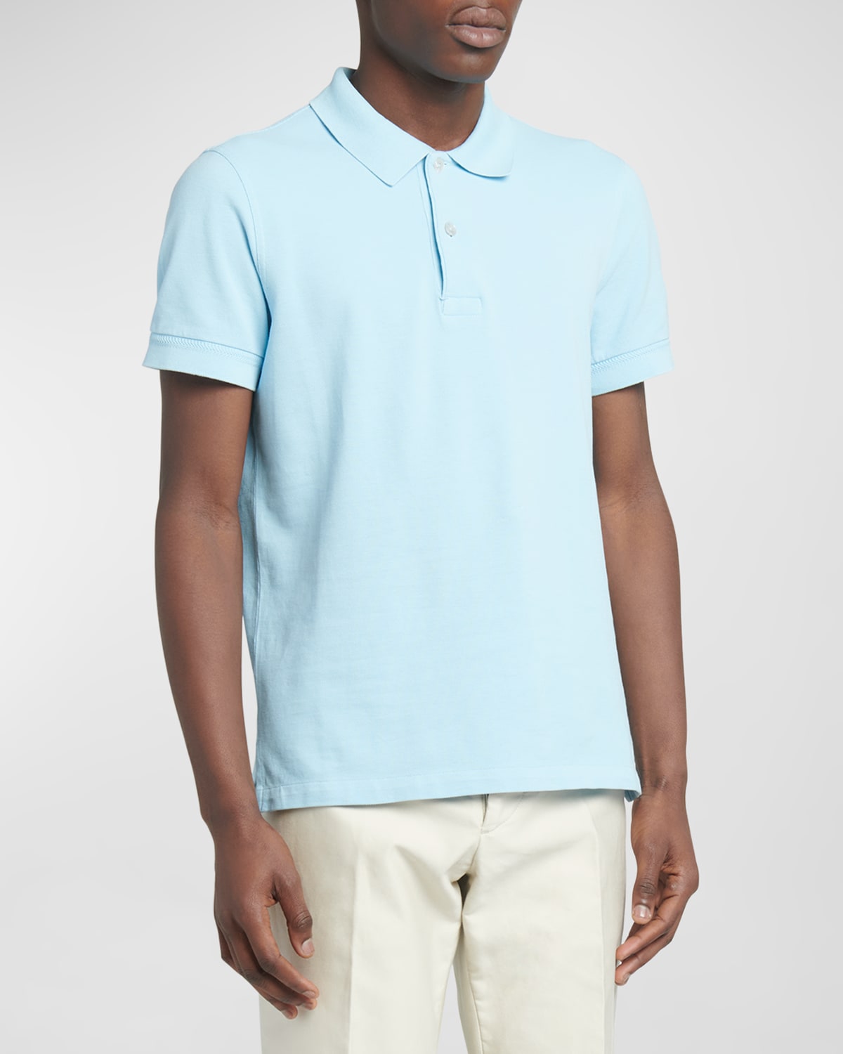 Tom Ford Toweling Cotton Blend Polo Shirt In Sky Blue