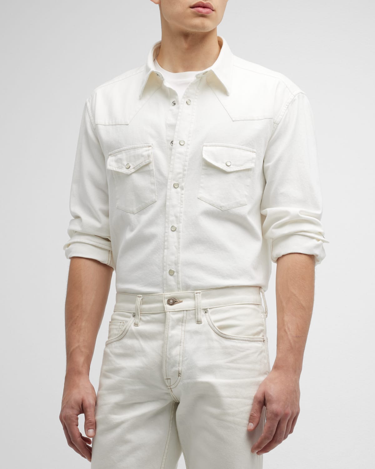 Shop Tom Ford Men's Western Cotton Sport Shirt In White