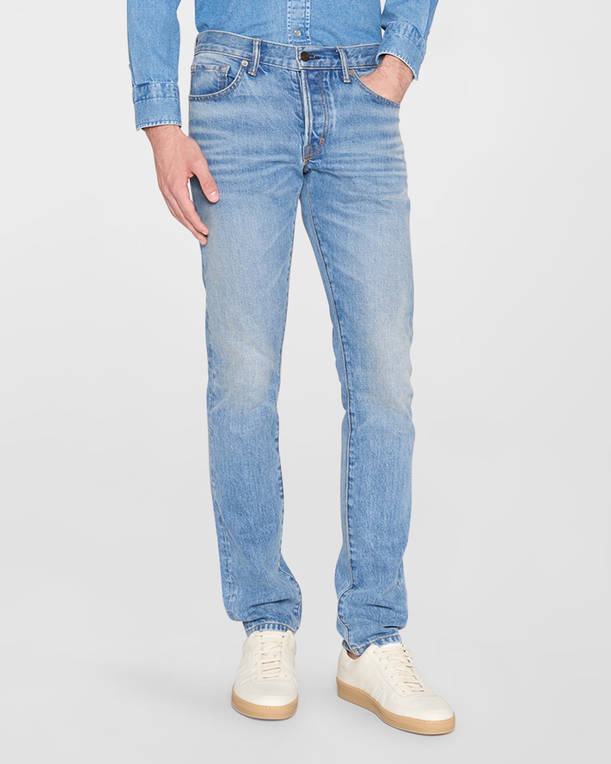 Tom Ford Slim-fit Straight-leg Cotton-blend Jeans In Washed Blue