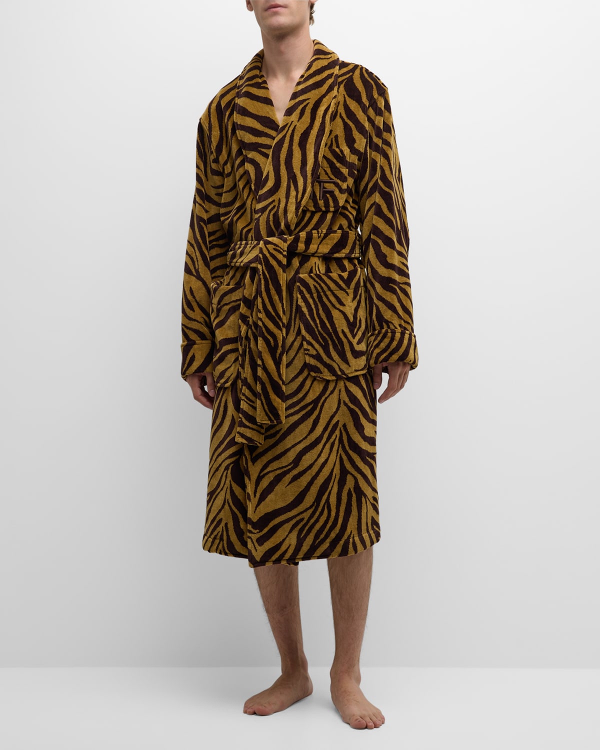 Tom Ford Men's Cotton Zebra-print Robe In Brown &amp; Go