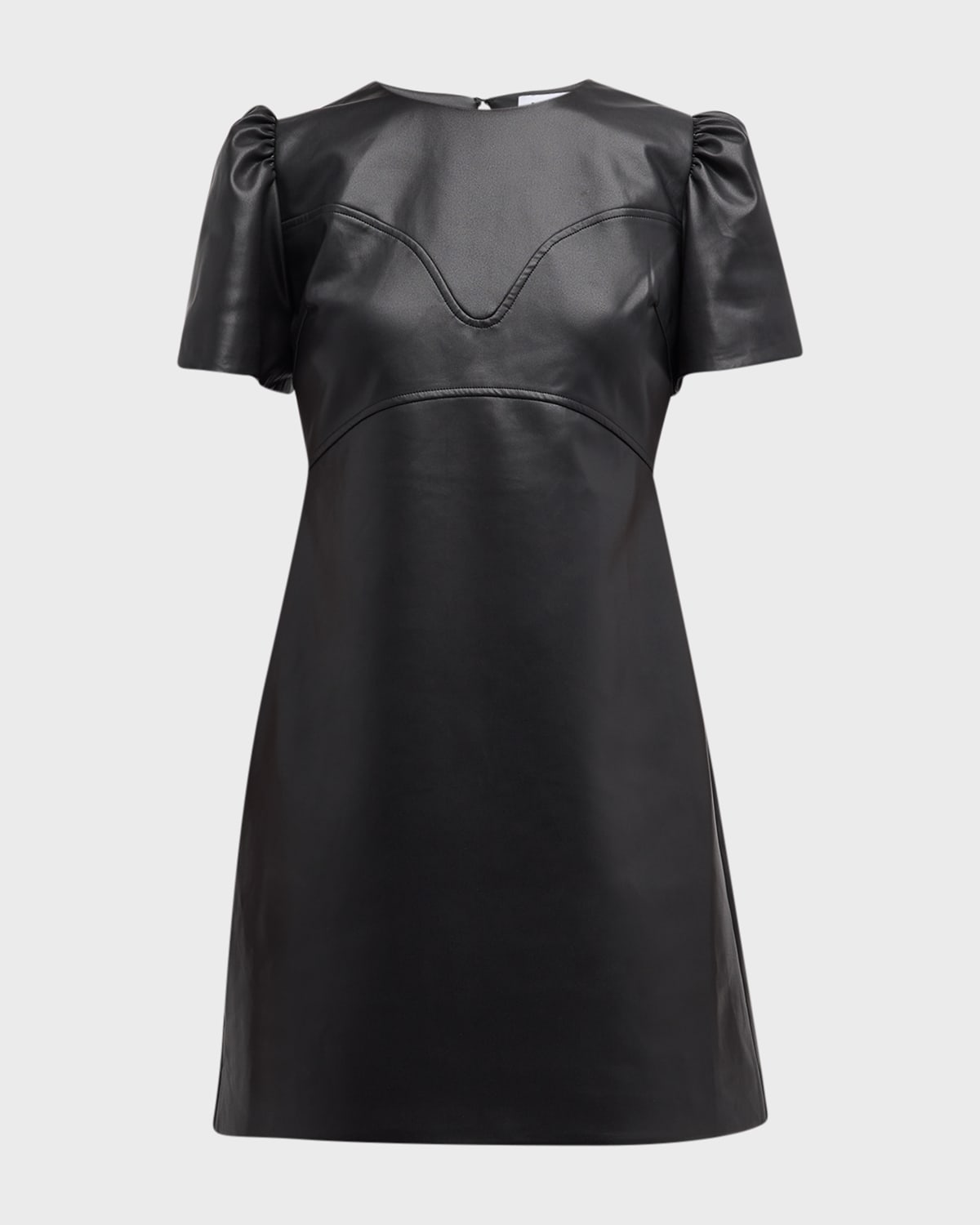 Antonella Vegan Leather Pleated-Sleeve Mini Dress