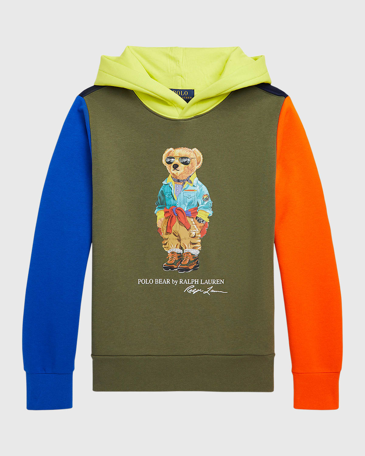 Ralph Lauren Kids' Colour-block Polo-bear Print Hoodie In 绿色
