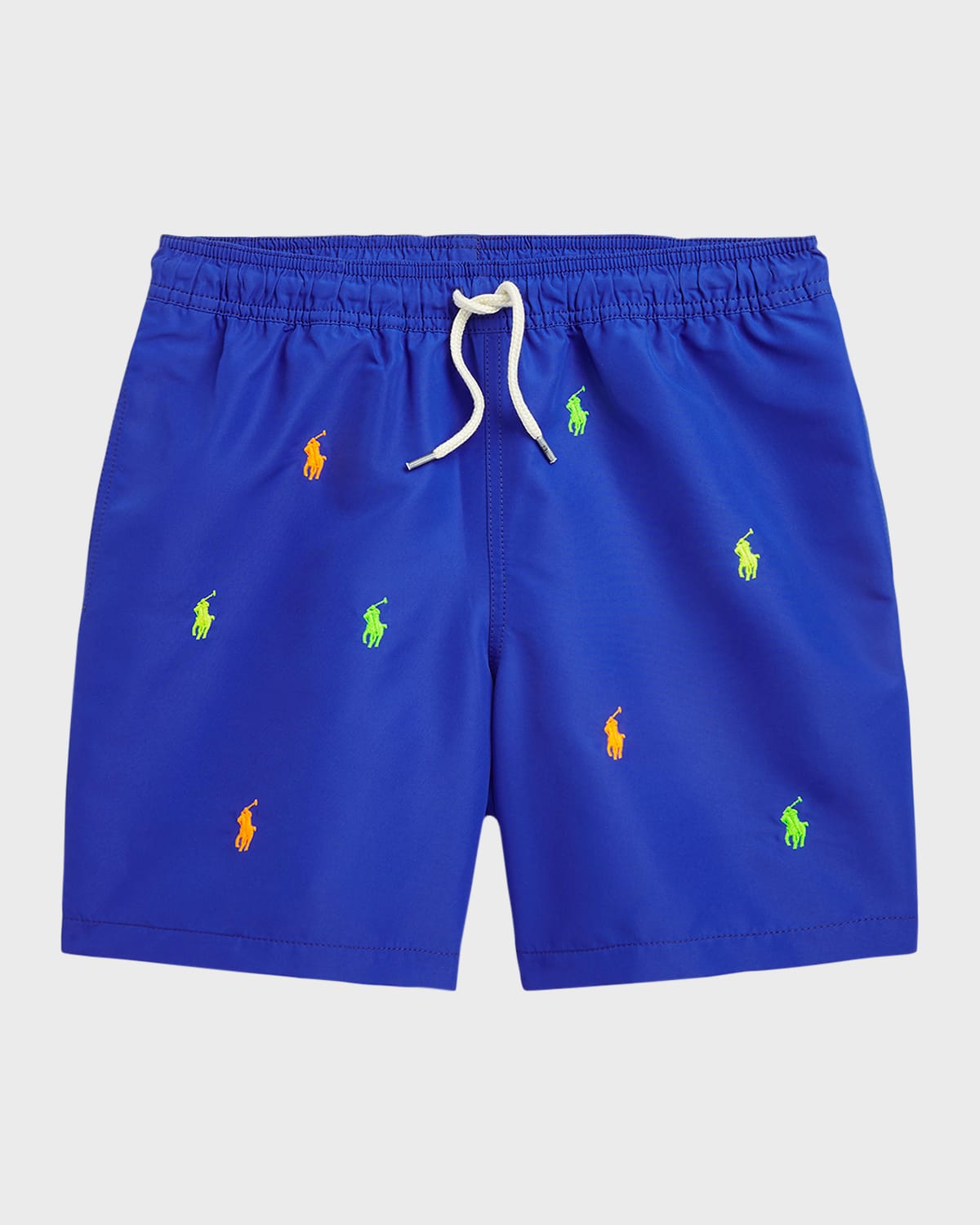 Ralph Lauren Kids' Boy's Traveler Multicolor Embroidered Pony Swim Trunks In Rugby Royal