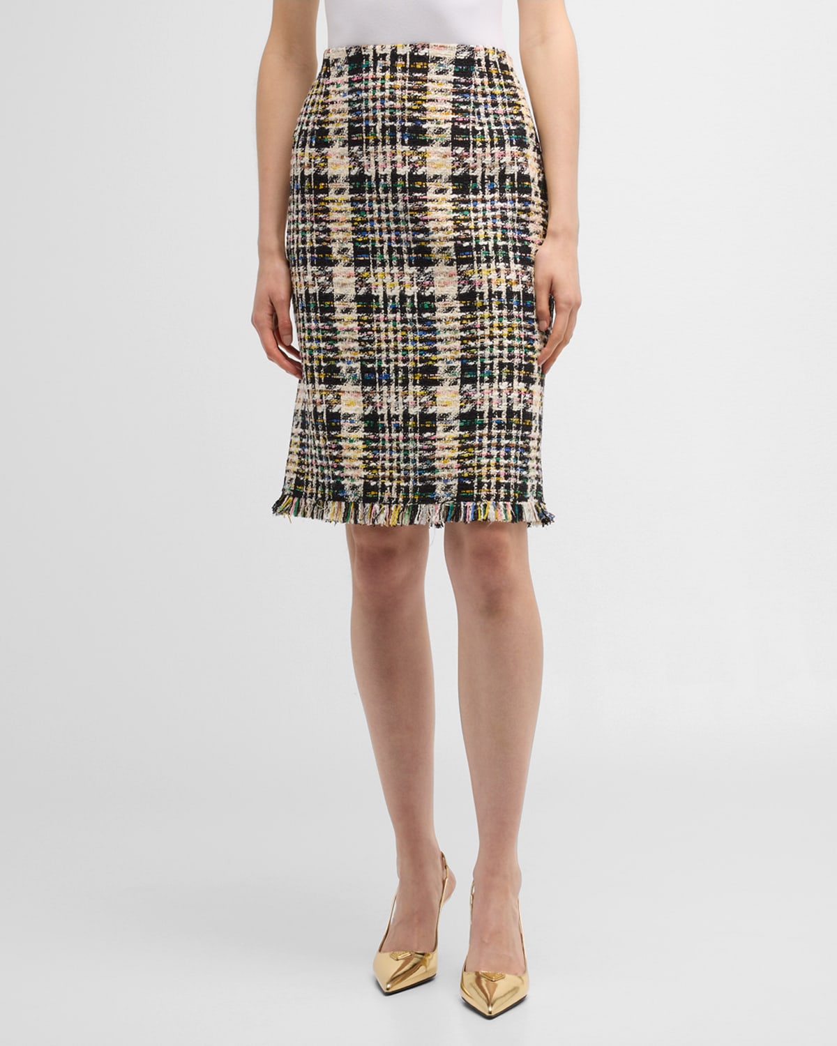 Oscar De La Renta Cotton-blend Tweed Midi Skirt In Black Multi