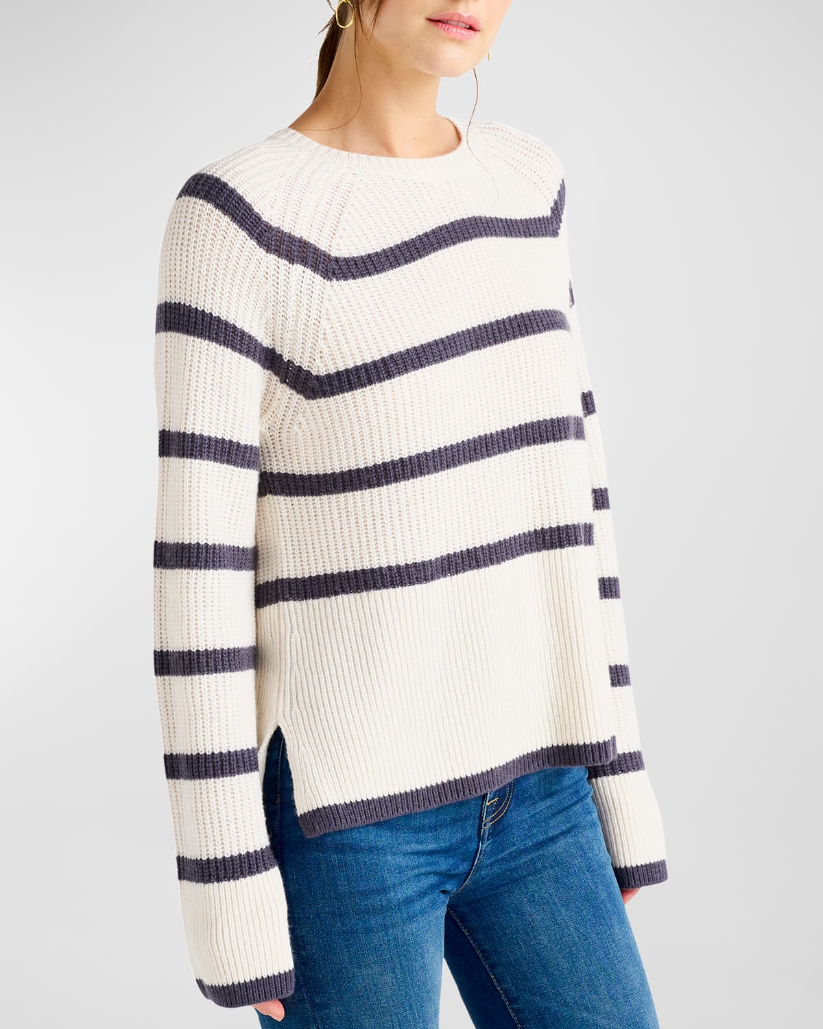 Mona Striped Raglan-Sleeve Crewneck Sweater