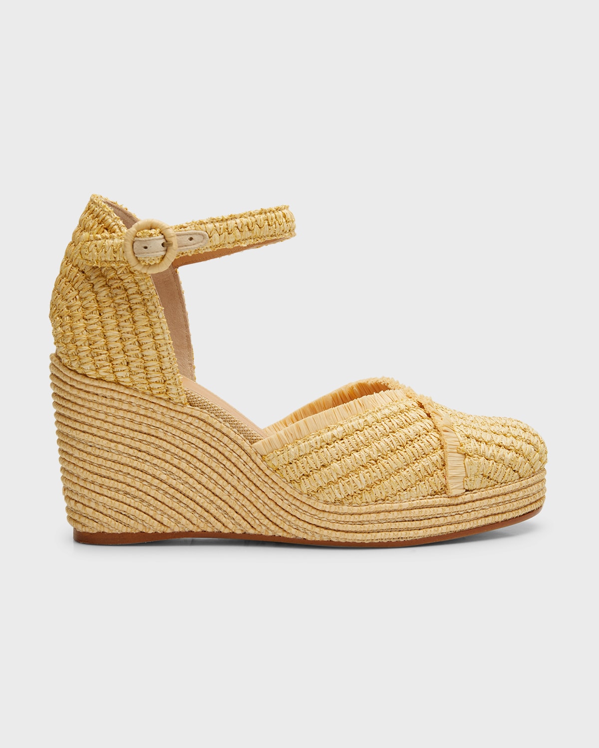 Raffia Ankle-Strap Wedge Pumps