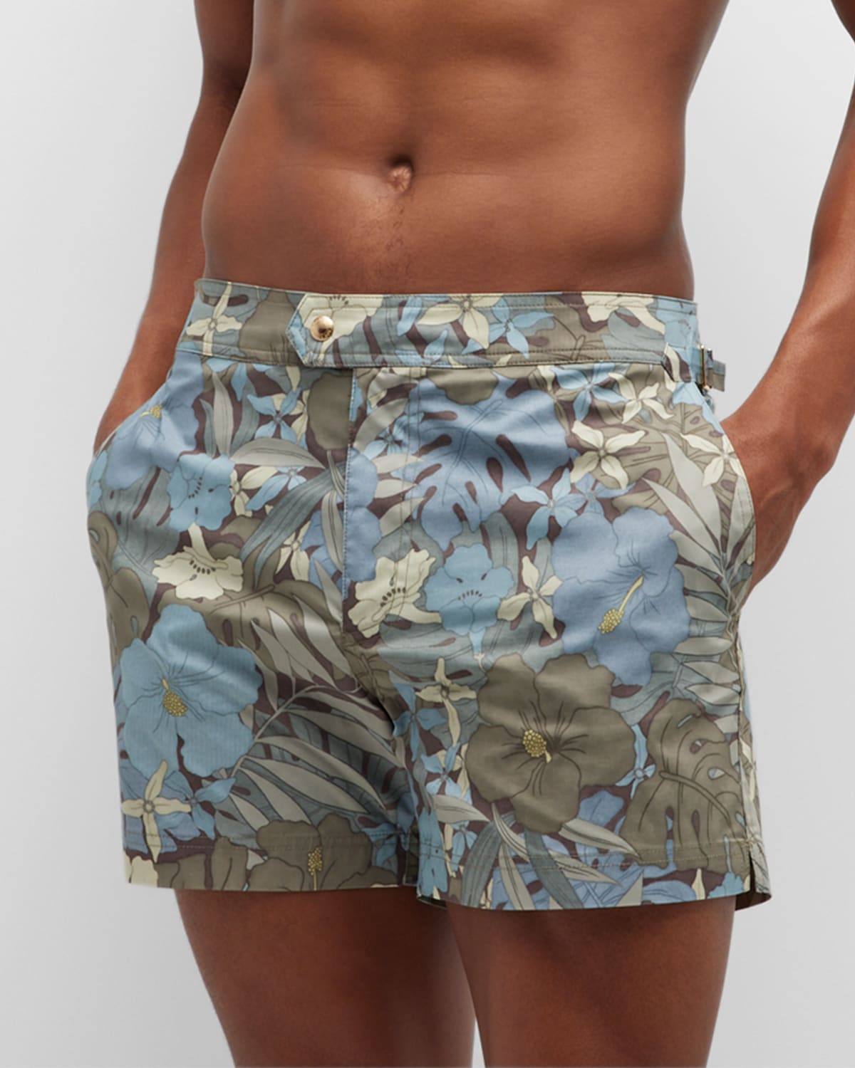 Tom Ford Dusty Hibiscus Swim Short In Combo Blue