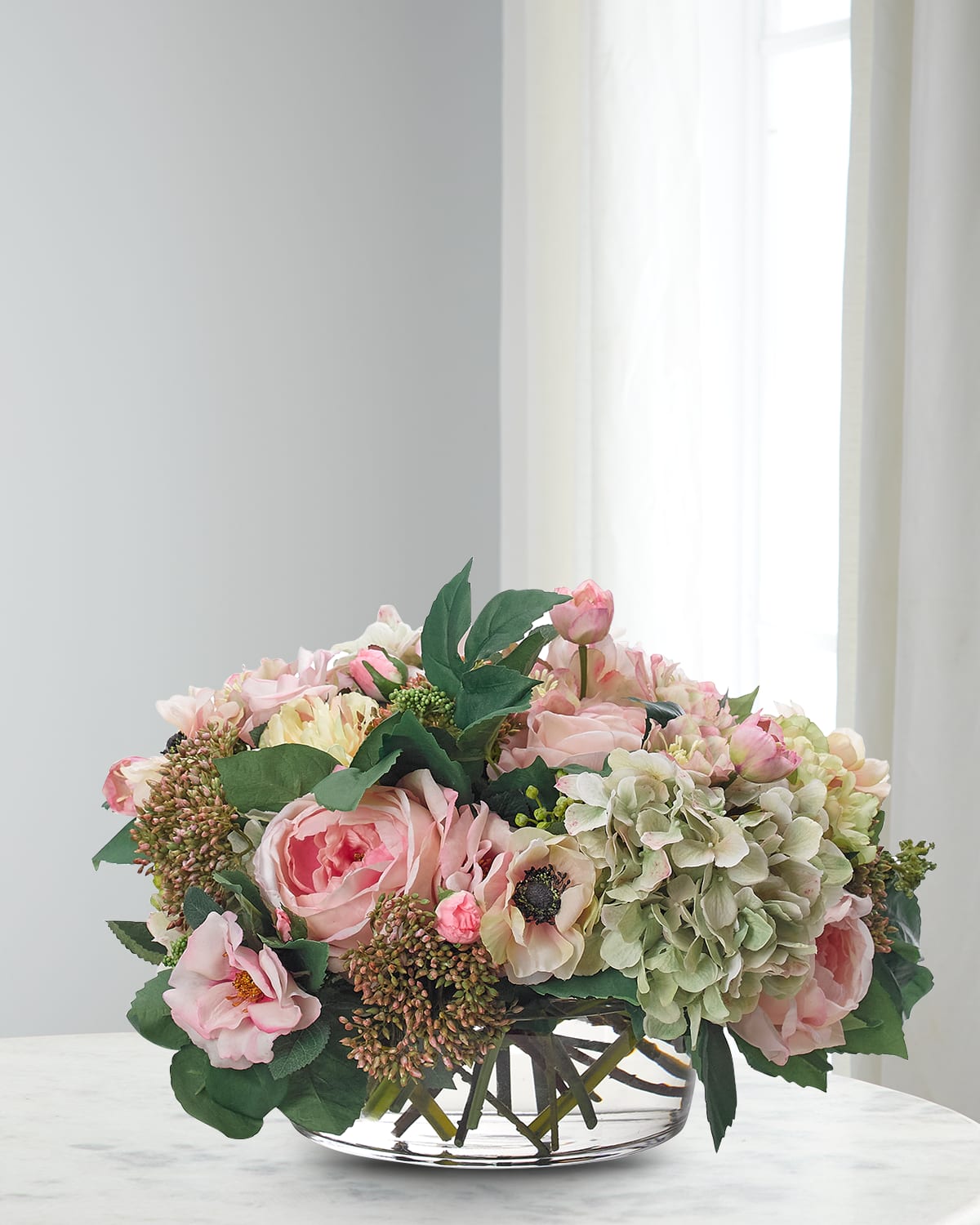 Ndi Peony & Anemone Arrangement In Glass Bowl