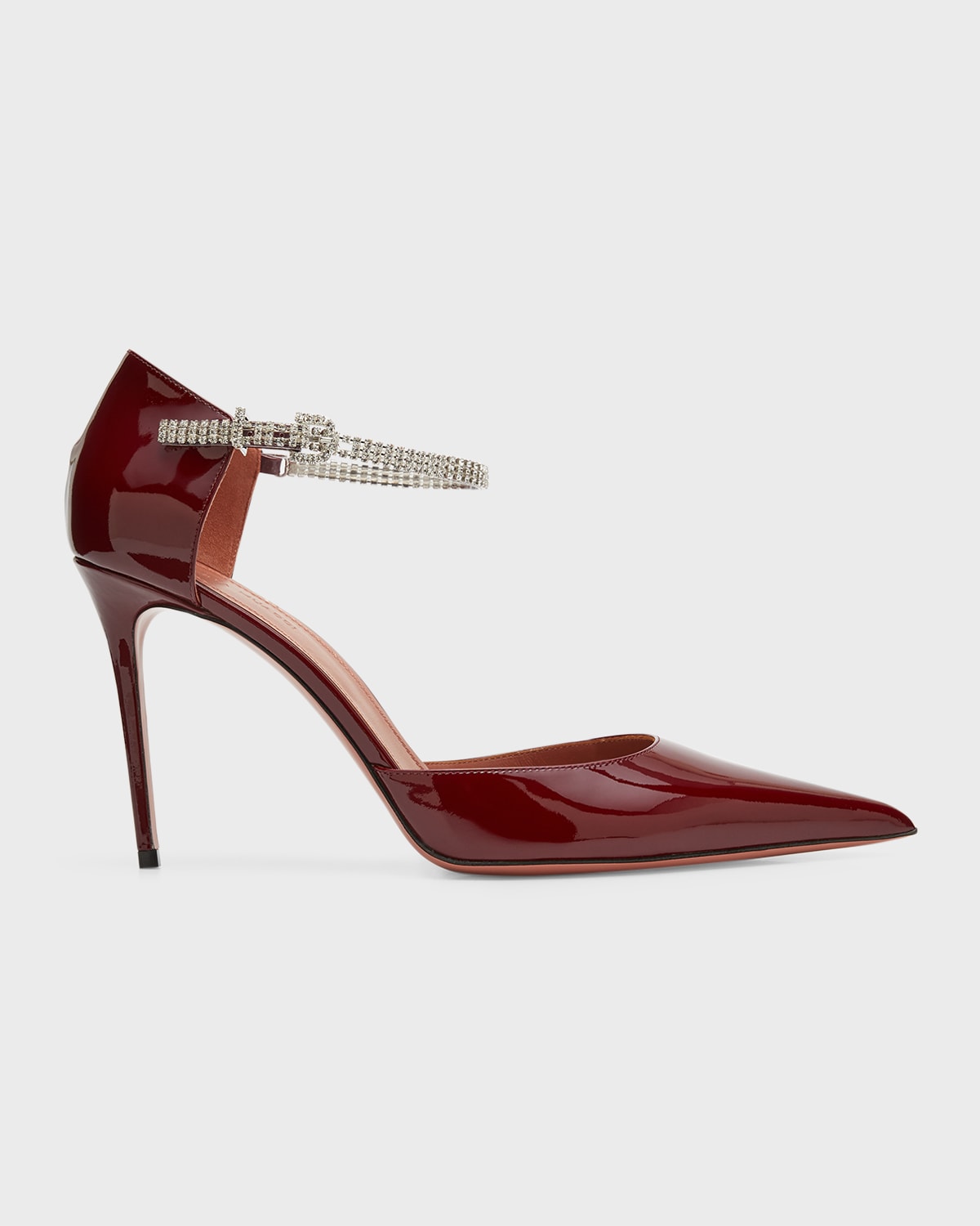 Amina Muaddi Ursina Crystal-embellished Patent-leather Pumps In Wine