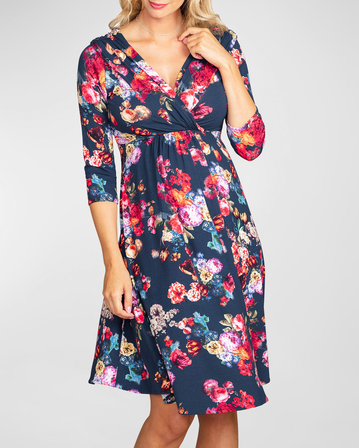 Tiffany Rose Maternity 3/4-sleeve Floral-print Dress In Midnight Garden