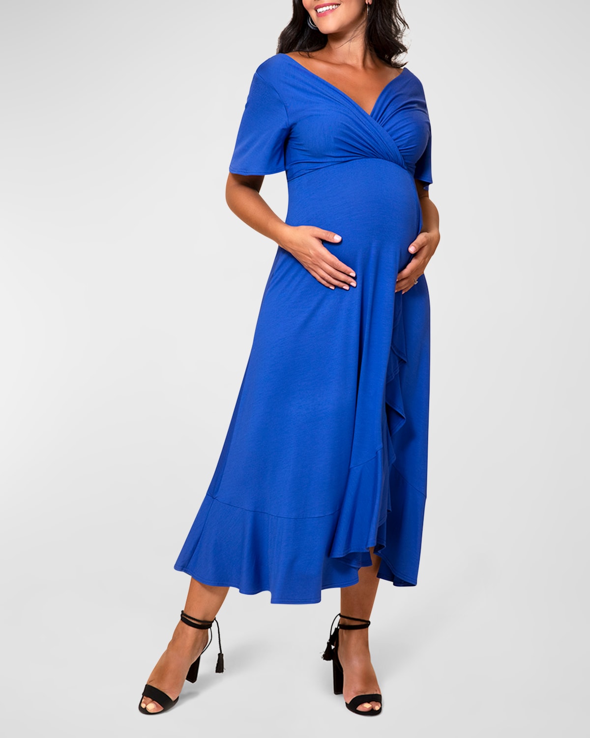 Maternity Waterfall Flutter-Sleeve Midi Dress