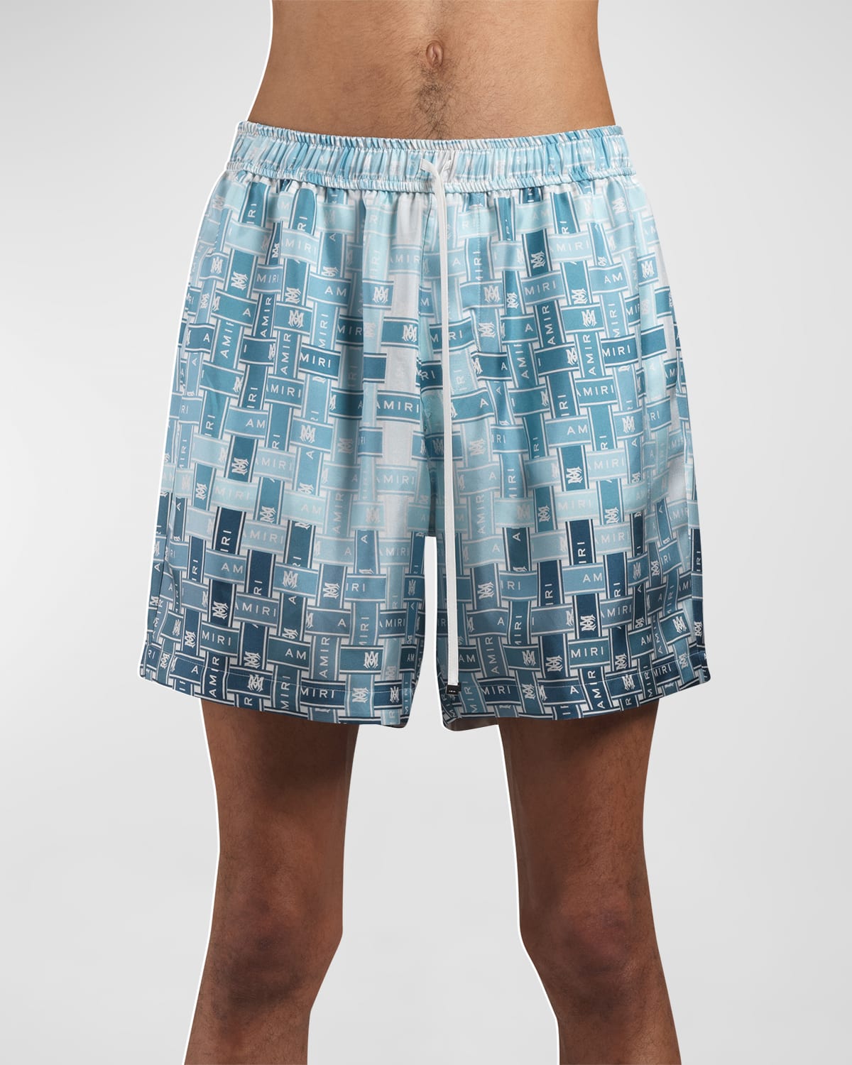 Shop Amiri Men's Gradient Tape Silk Pajama Shorts In Blue