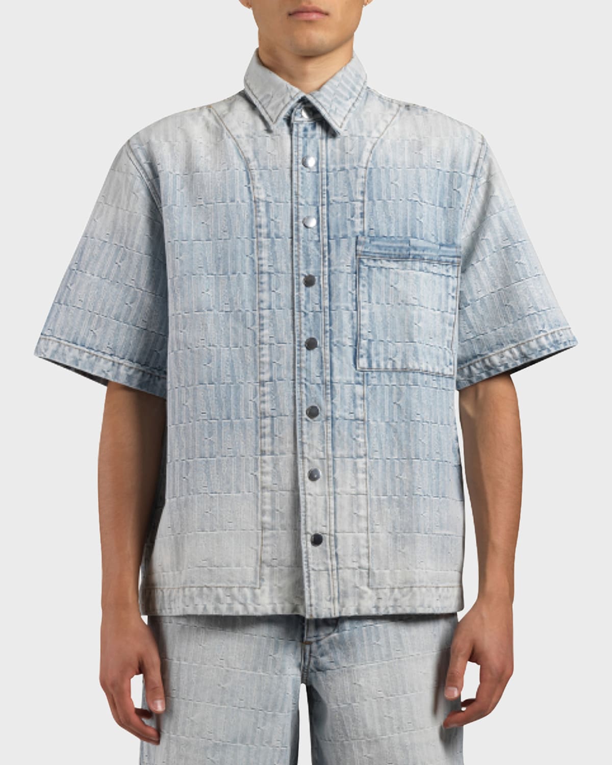 Amiri Denim Jacquard Snap-up Shirt In Indigo