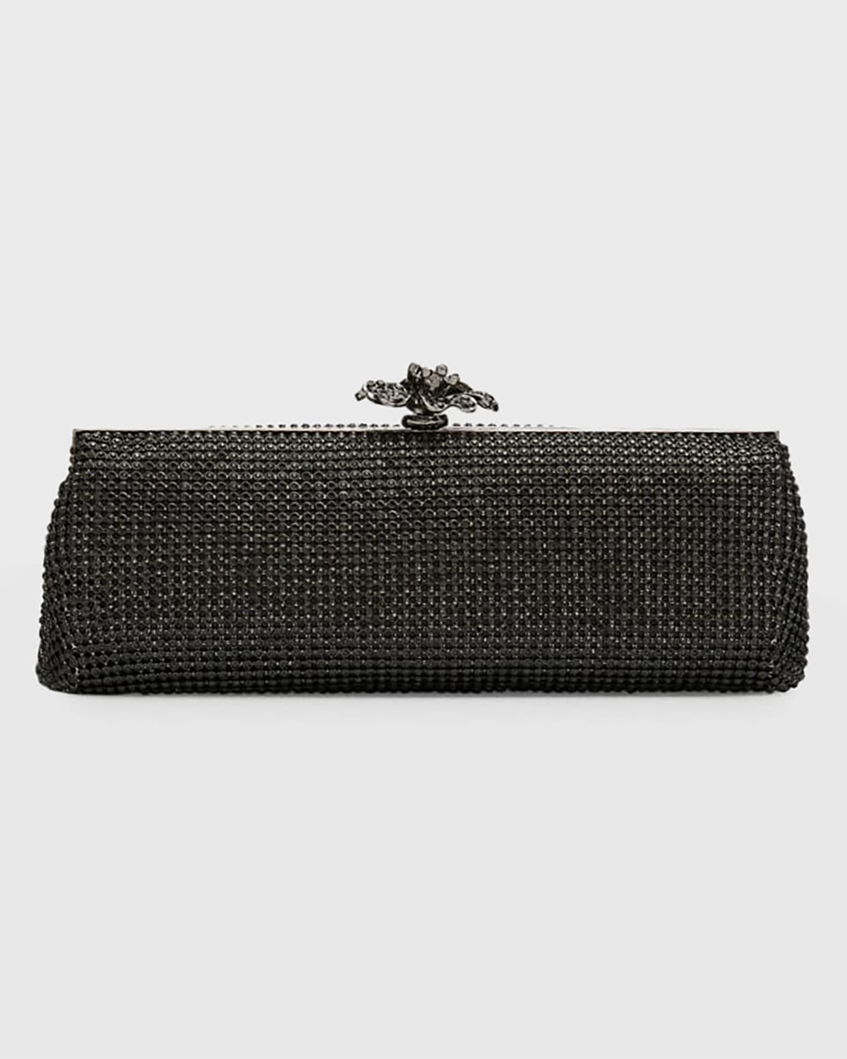 Whiting & Davis Flower Crystal Long Clutch Bag In Black Crystal