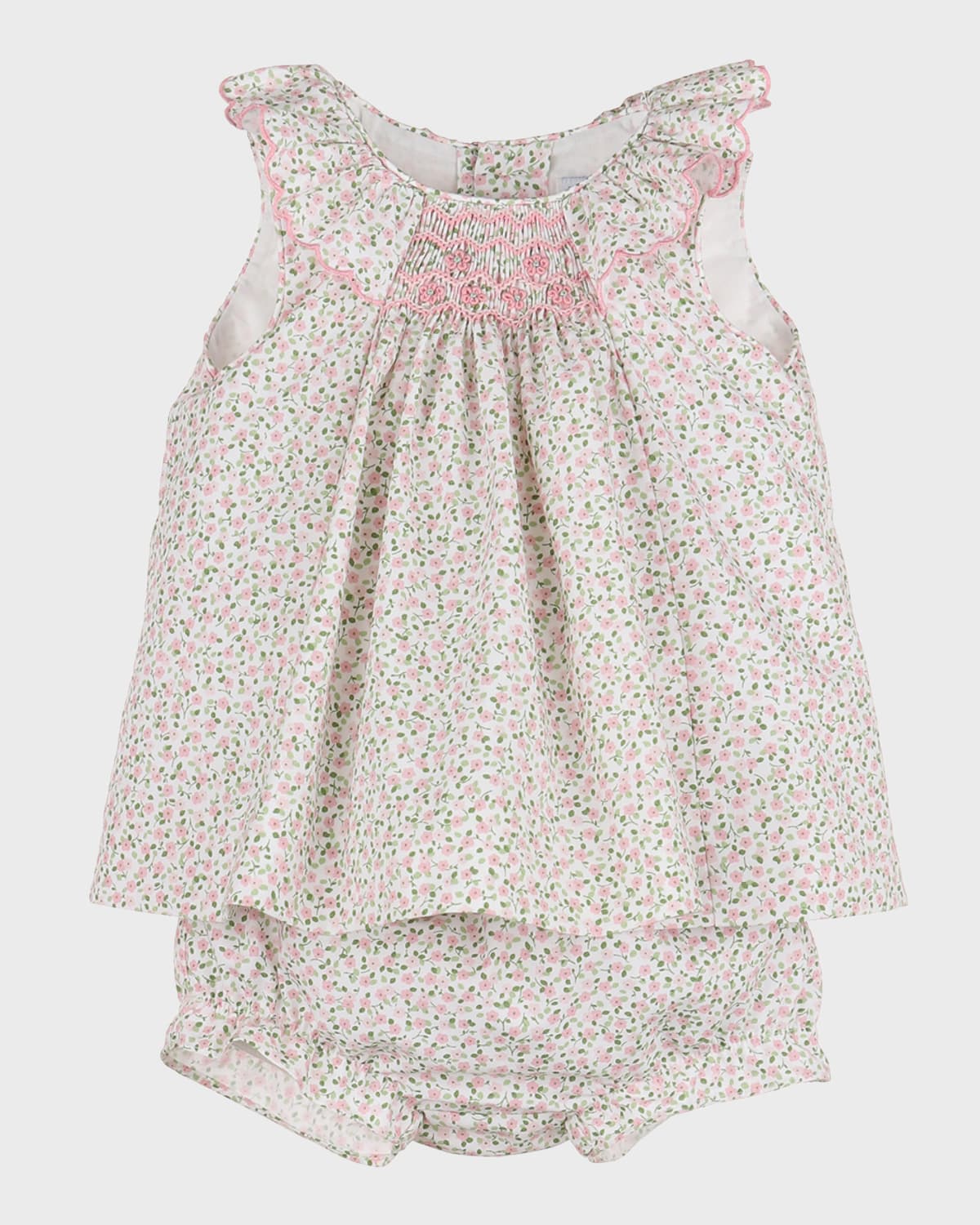 Girl's Ditsy Floral-Print Bishop Dress W/ Bloomers, Size 3M-18M