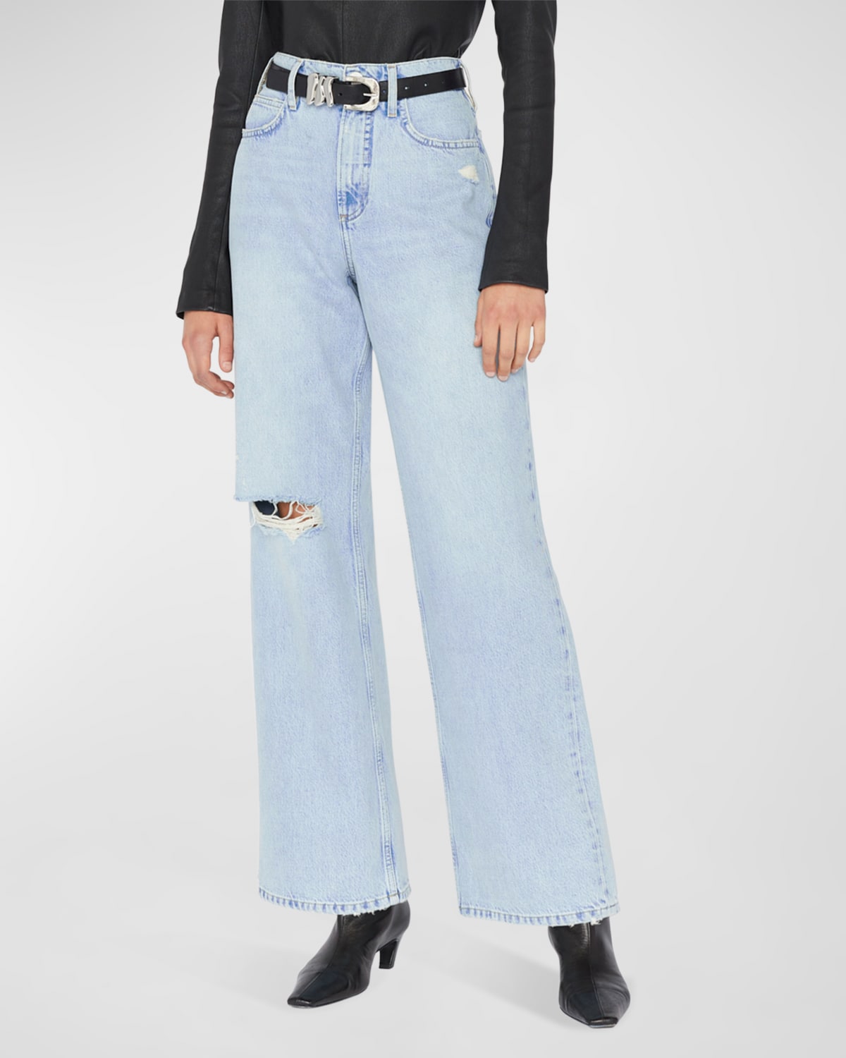 Frame Le High 'n' Tight Ripped Wide Leg Jeans In Bilson Rips