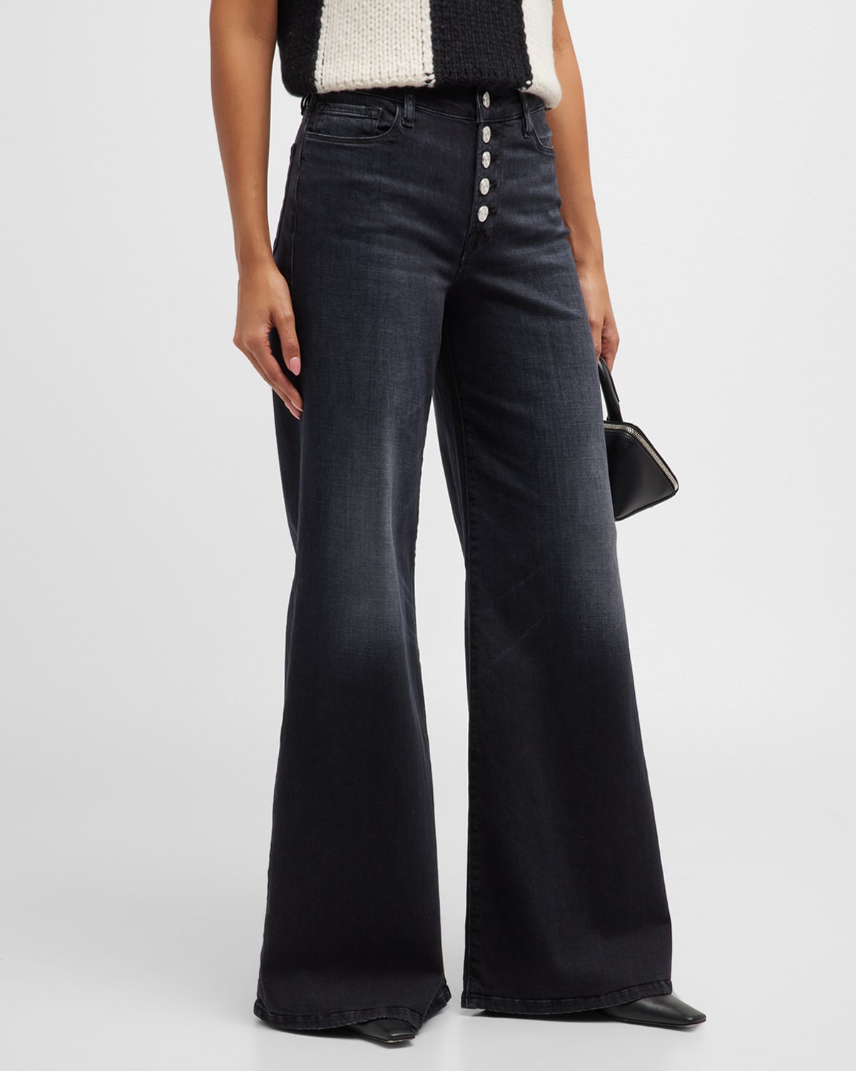FRAME Le Palazzo Wide-Leg Exposed Button Jeans