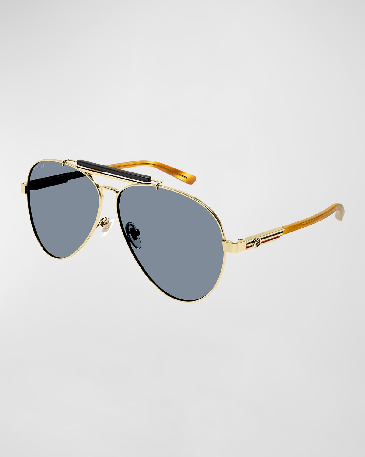 Gucci Men's Plastic Double-bridge Rectangle Aviator Sunglasses In Gold / Grey
