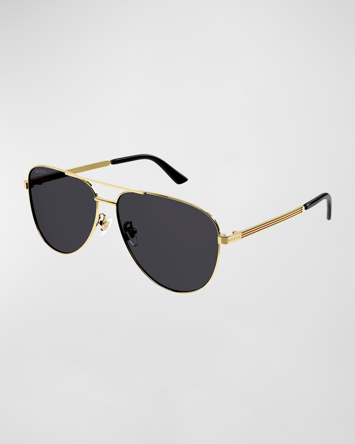 Shop Gucci Men's Striped Logo Metal Aviator Sunglasses In Gold