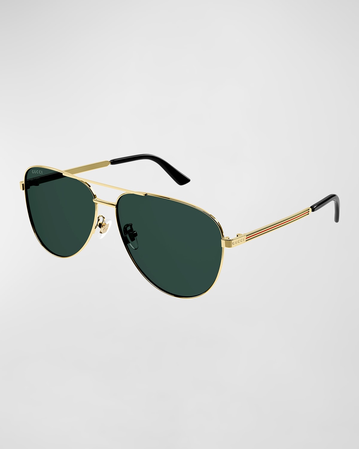Shop Gucci Men's Striped Logo Metal Aviator Sunglasses In 002 Gold