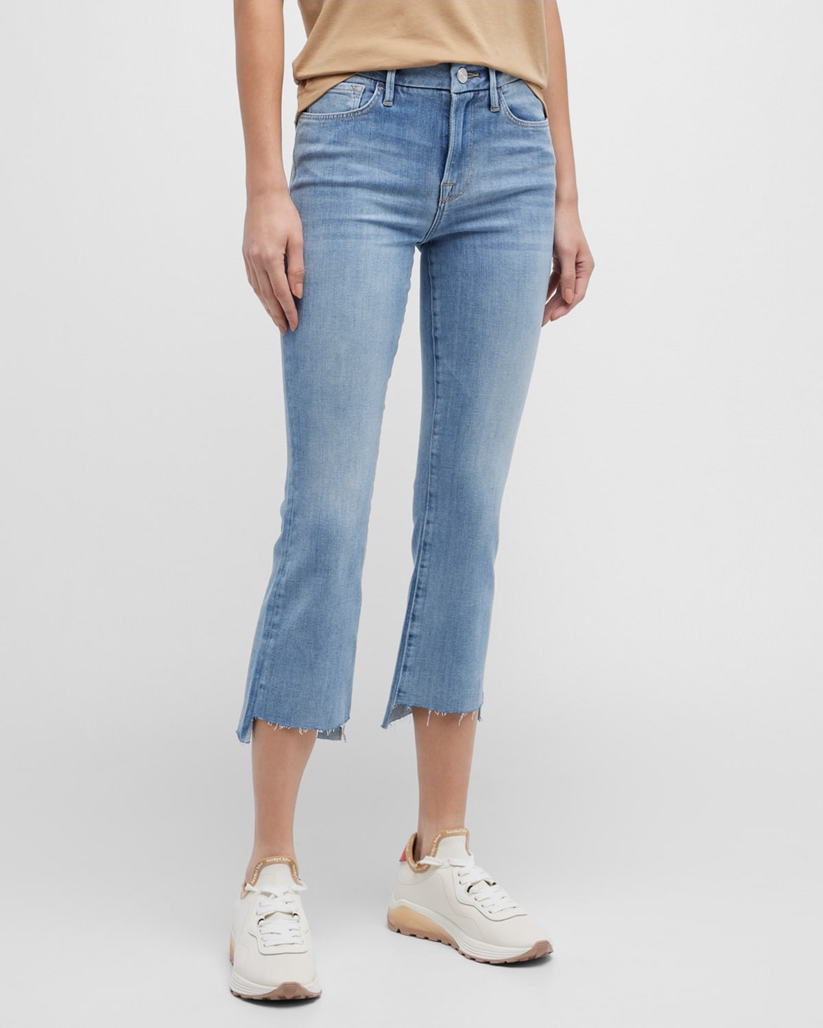 Shop Frame Le Crop Mini Boot Step Fray Jeans In Kincord