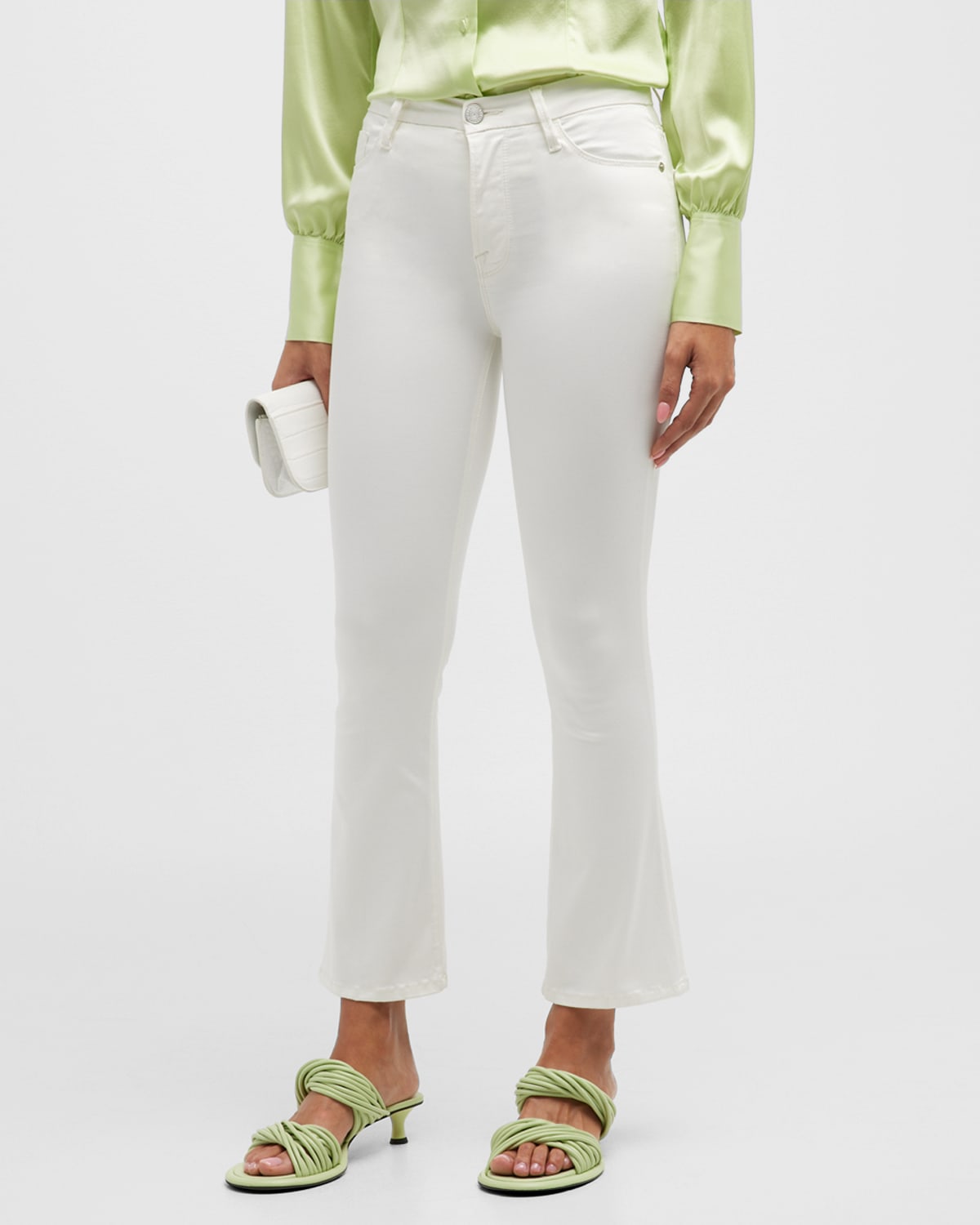 Frame Le Crop Mini Bootcut Metallic Snakeskin Print Jeans In Ecru
