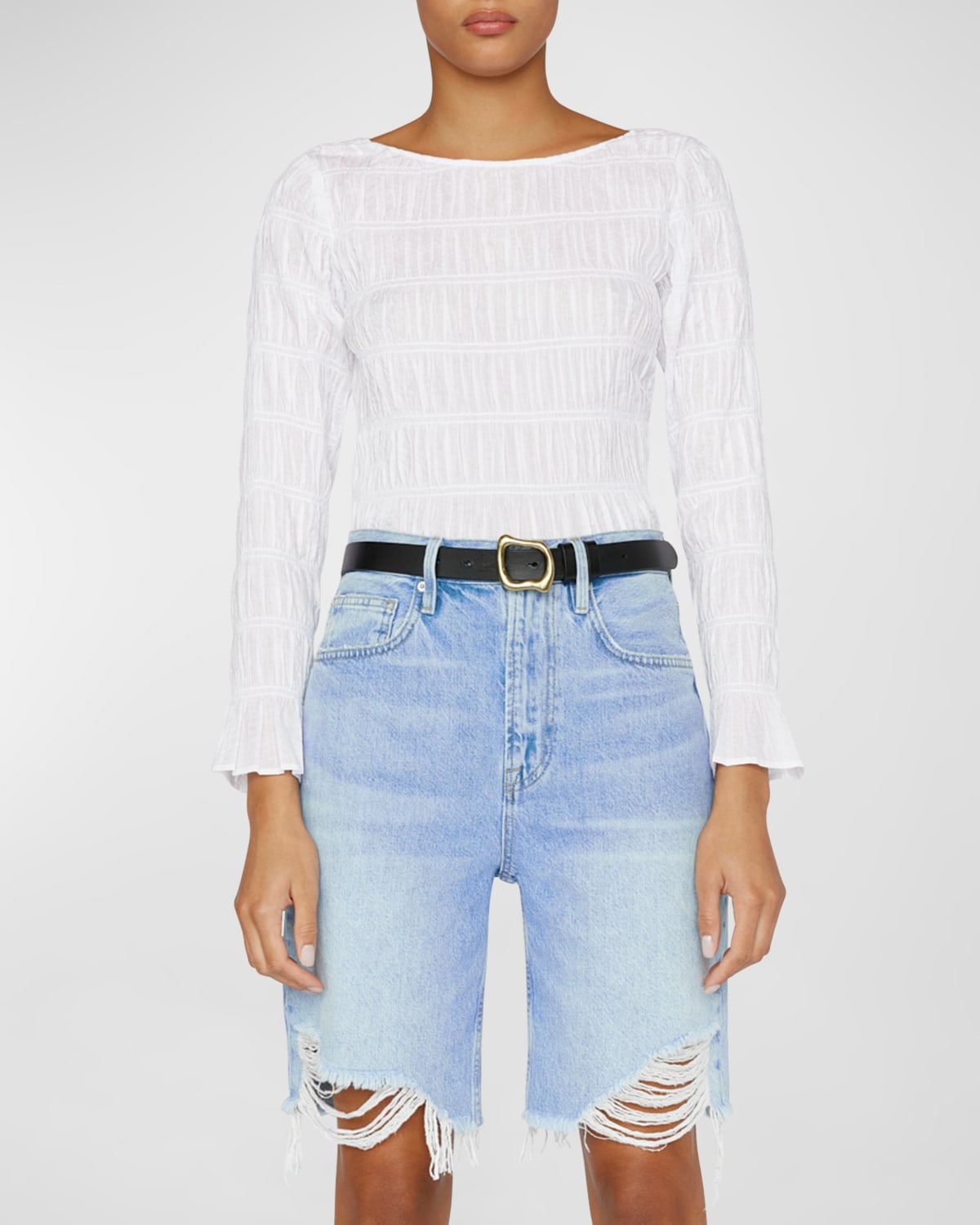 Shop Frame Long Sleeve Ruched Top In Blanc