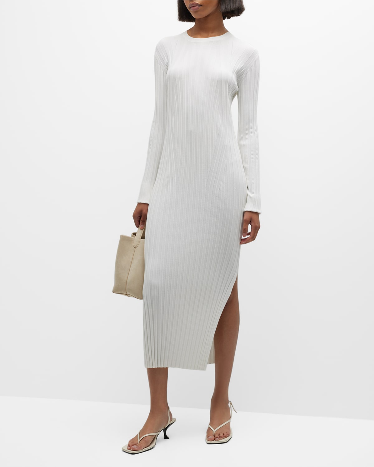 Shop Frame Ribbed Midi Sweater Dress In Off White