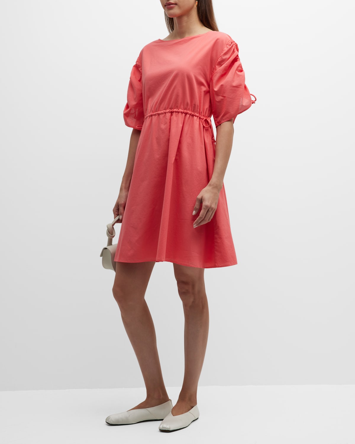 Elbow-Sleeve Drawstring A-Line Dress