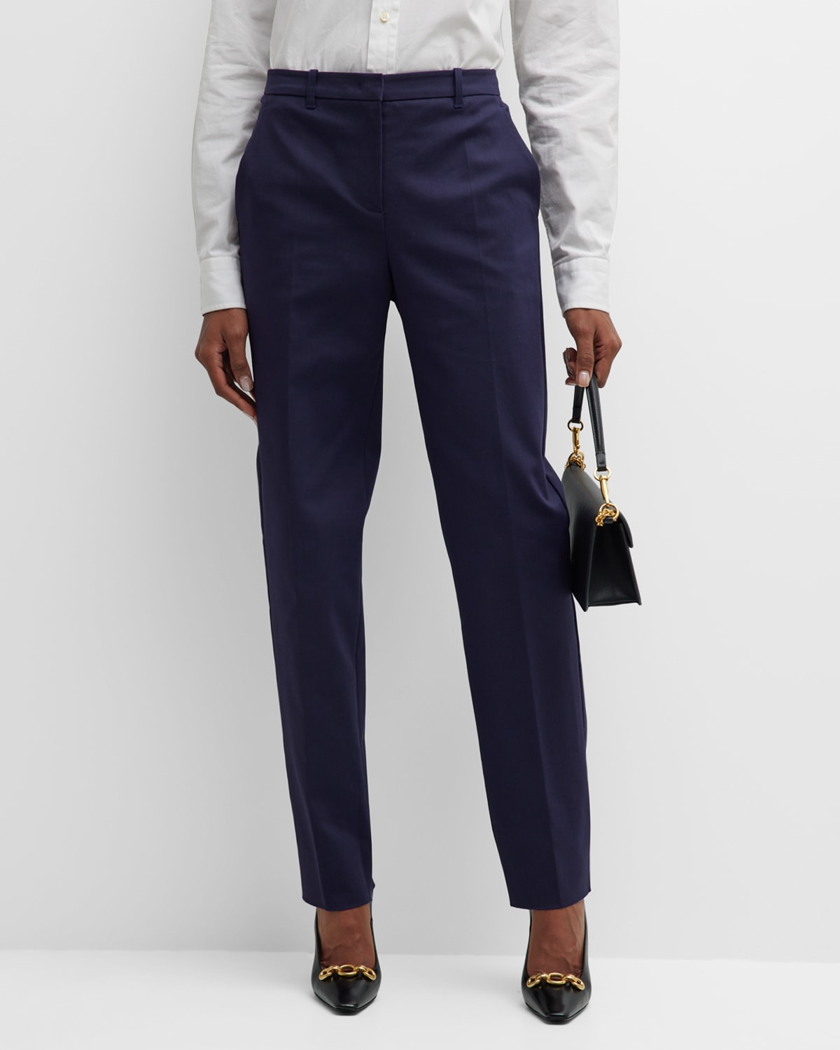 Emporio Armani High-rise Straight-leg Trousers In Navy