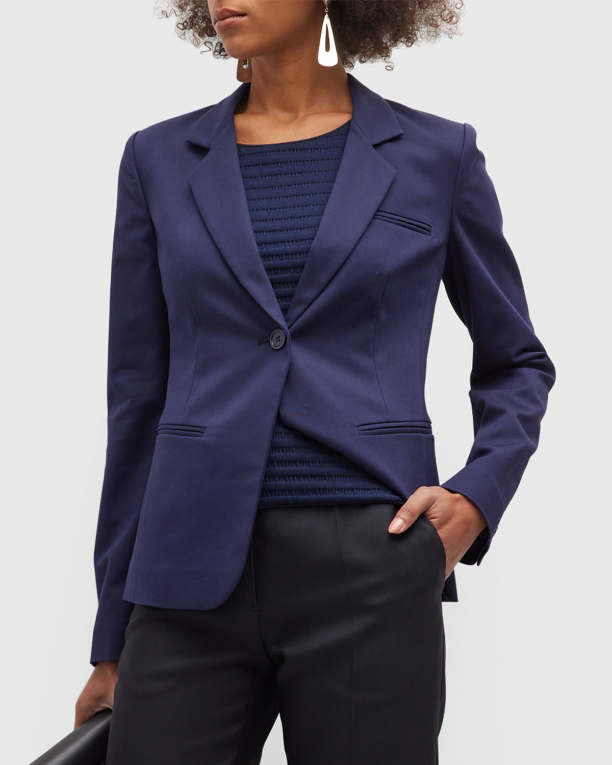 Single-Button Stretch Cotton Blazer