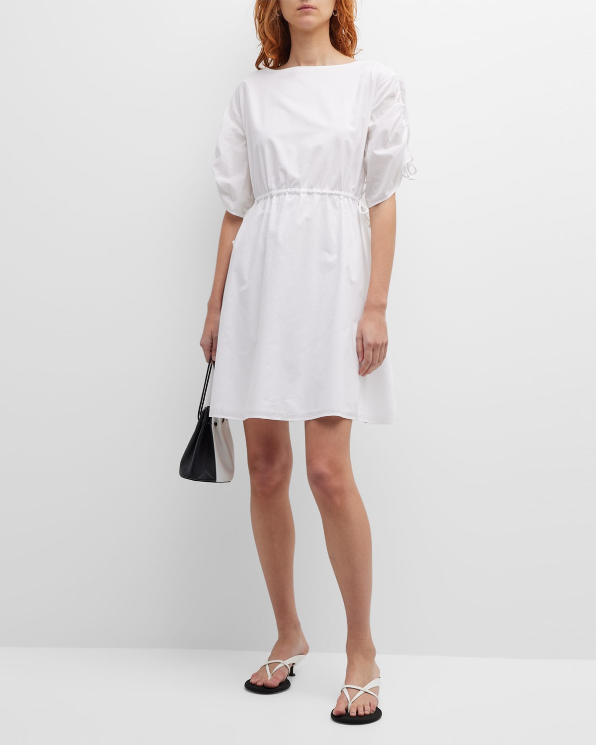 Ruched-Sleeve A-Line Mini Dress