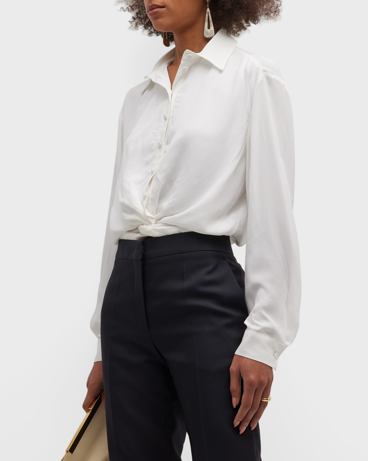 Emporio Armani Button-down Twist-front Blouse In White
