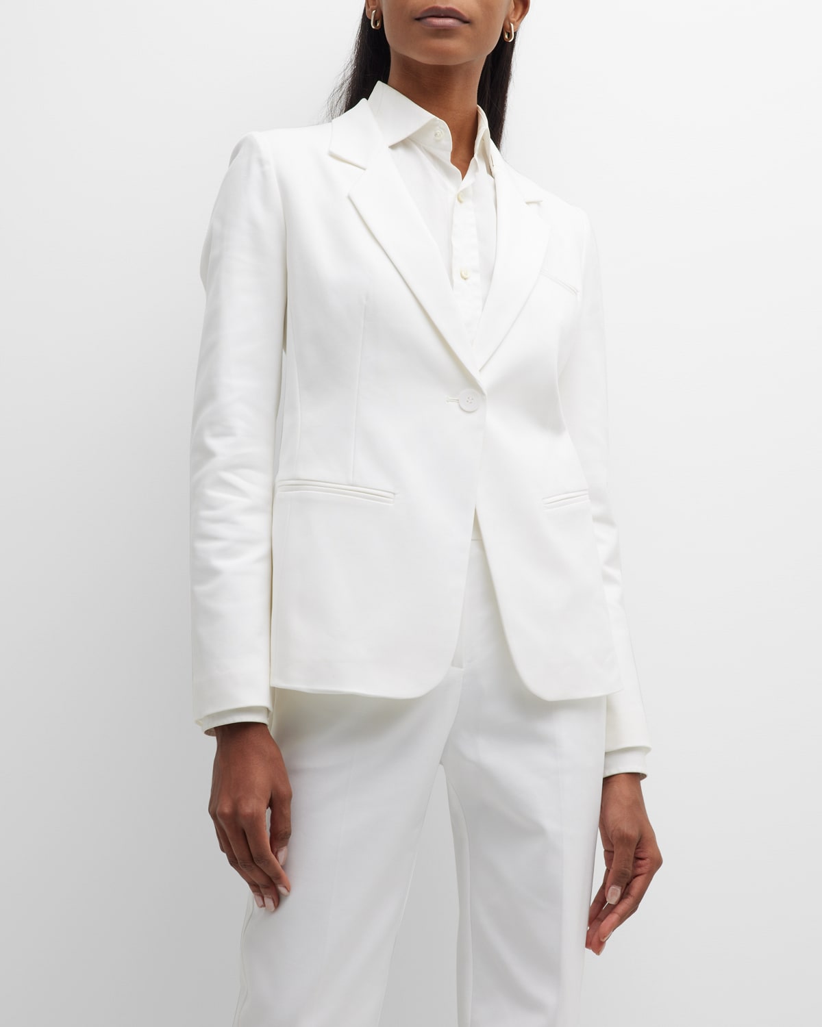Shop Emporio Armani Single-button Stretch Cotton Blazer In White