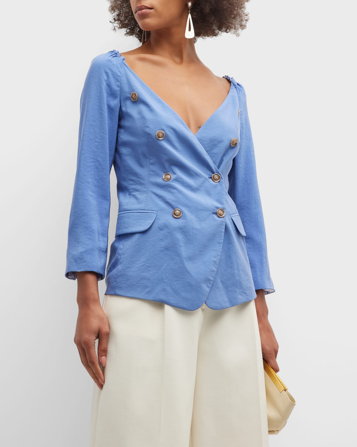 Double-Breasted 3/4-Sleeve Blazer Top