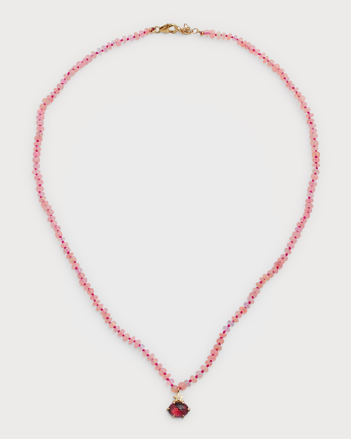 Andrea Fohrman Pink Ethiopian Opal Beaded Necklace with Diamond Garnet Rhodolite Charm