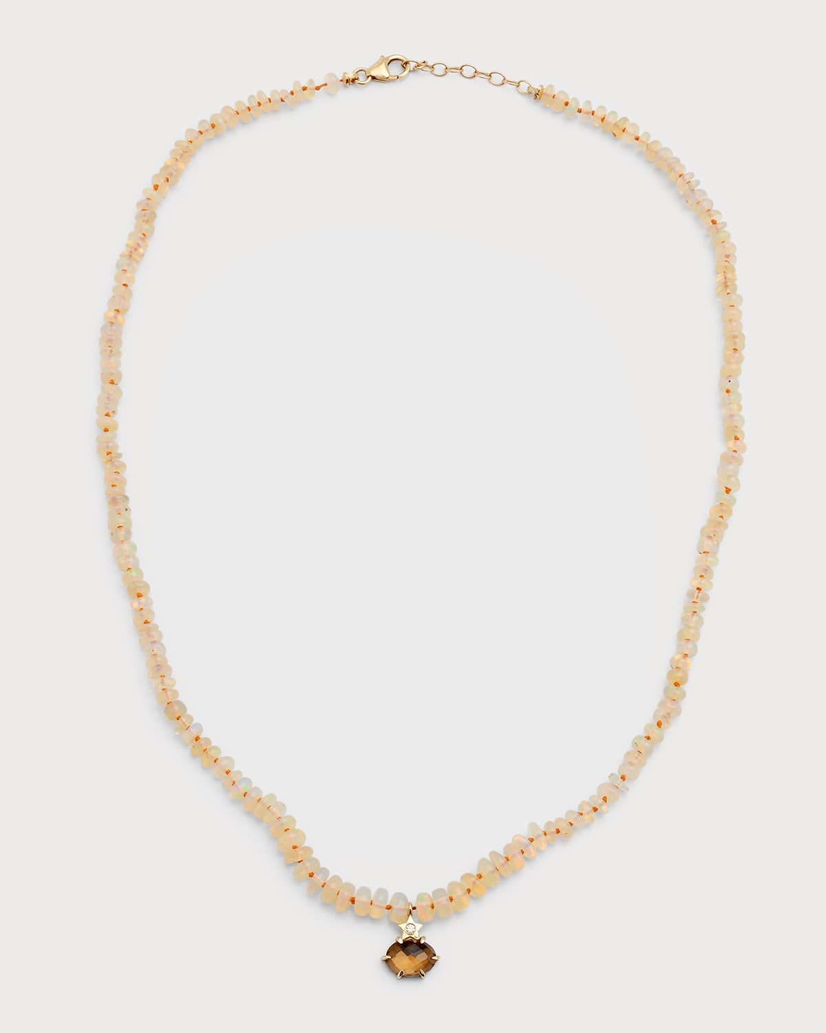 Andrea Fohrman Opal Beaded Necklace with Smokey Quartz Diamond Charm