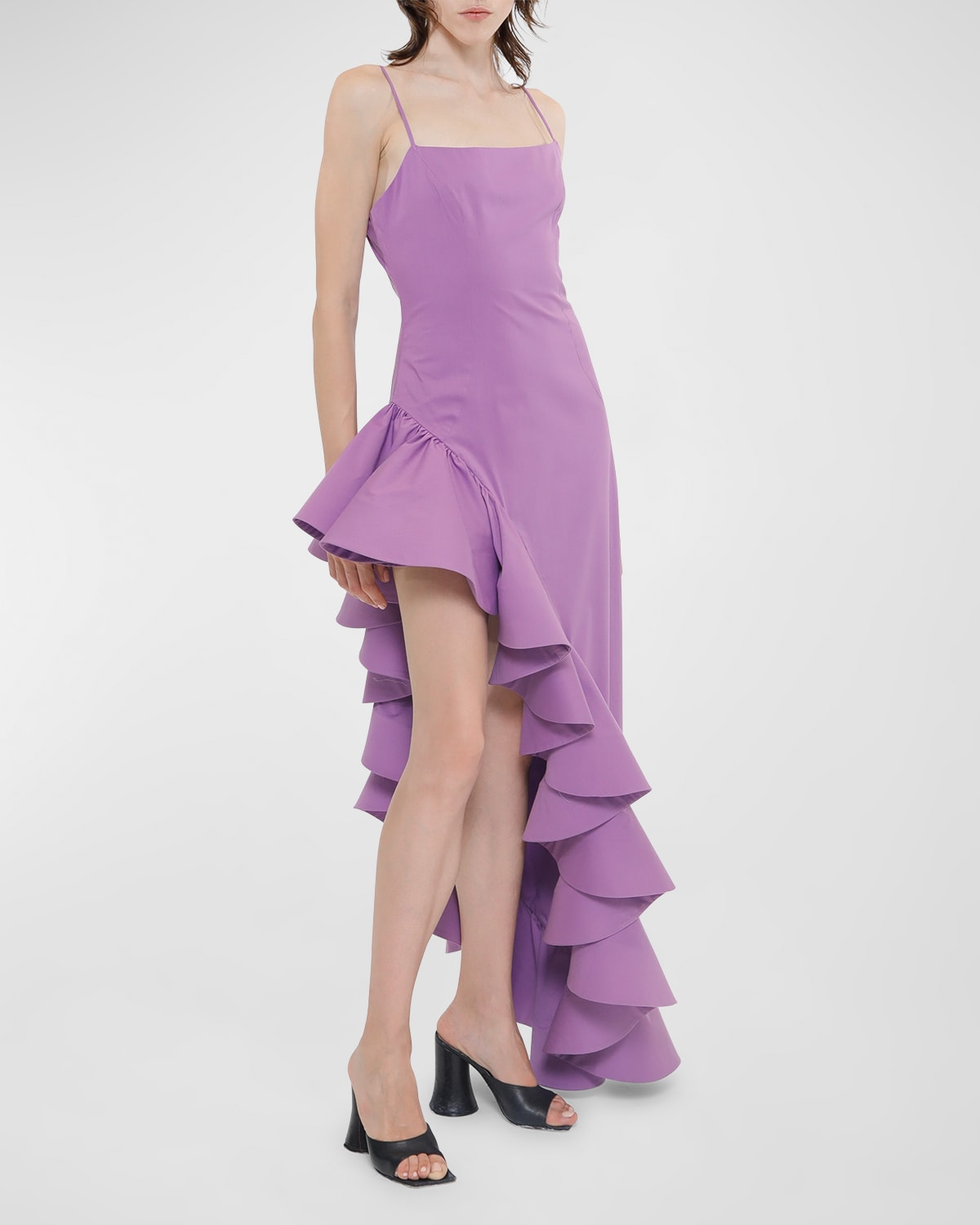 High-Low Sleeveless Ruffle Gown