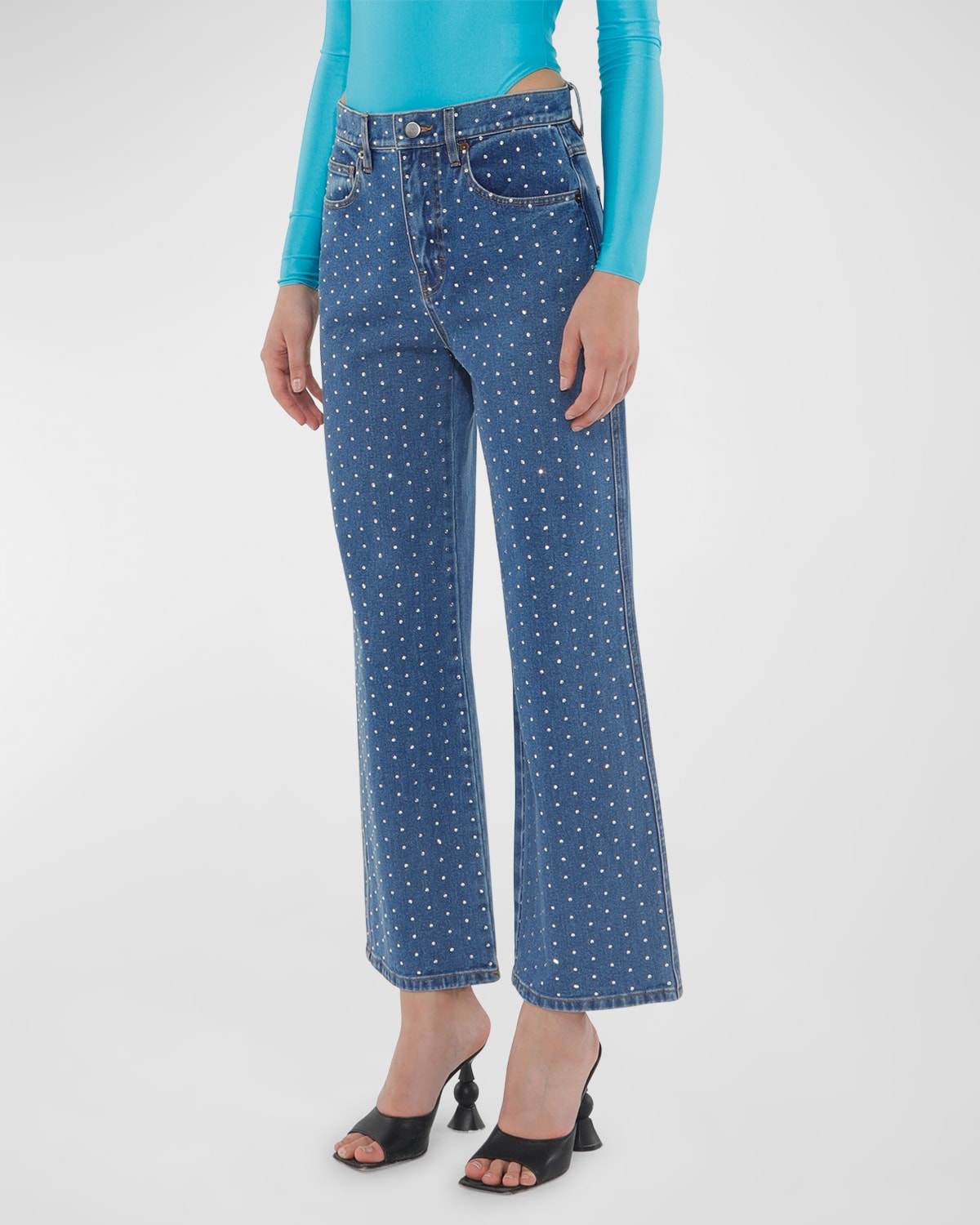 Cropped Rhinestone-Embellished Jeans